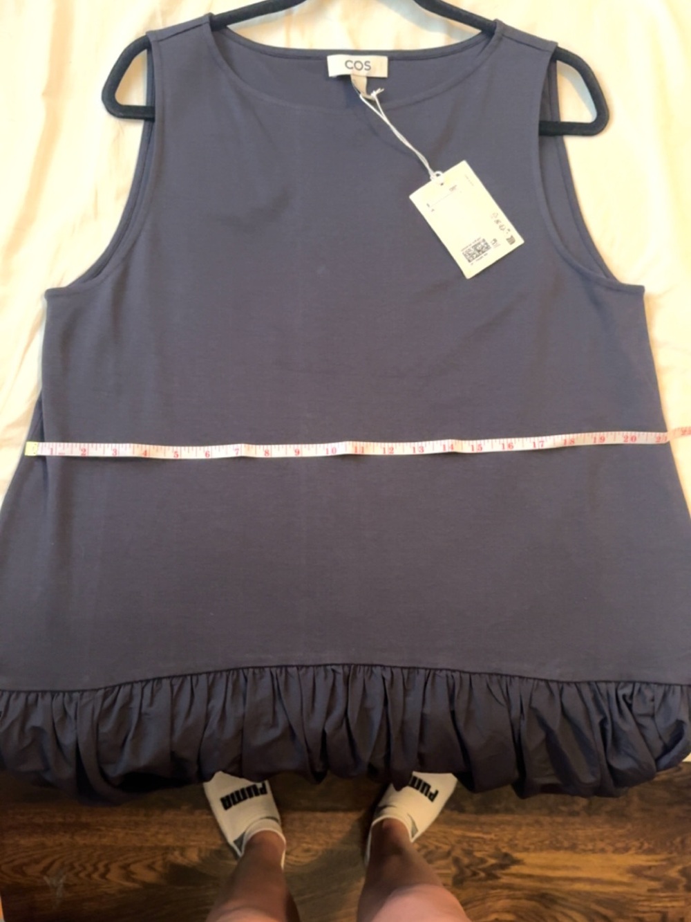 COS navy sleeveless midi dress with ruffle hem